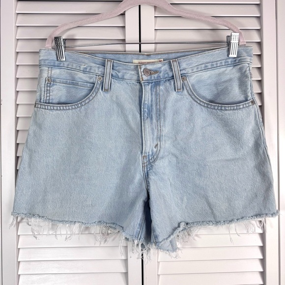 Levi's '94 Baggy Jean Shorts Light Blue Raw Hem Festival Concert Size 30 - Picture 1 of 6